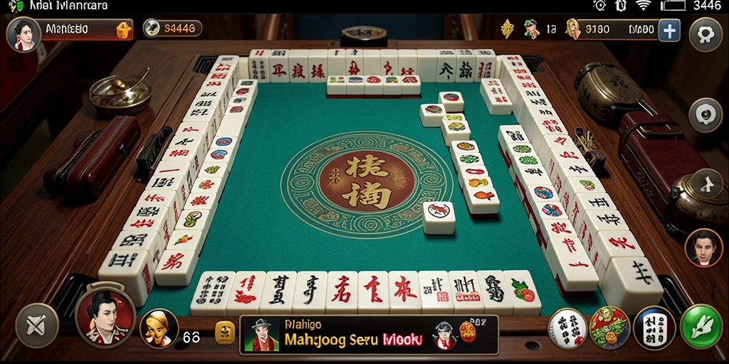 Screenshot permainan 3446 menampilkan gameplay Mahjong yang seru.