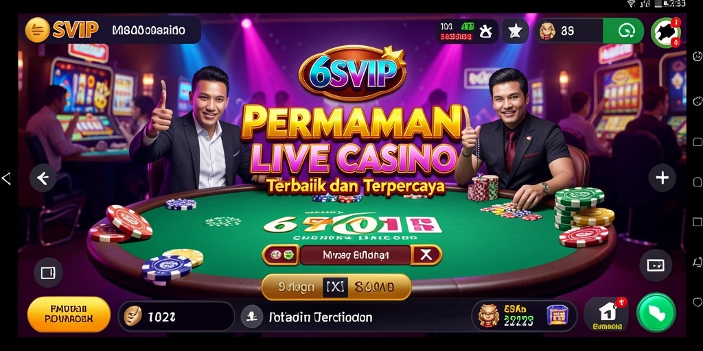 Screenshot utama 6SVIP menampilkan dealer langsung yang ramah dalam permainan Live Casino.
