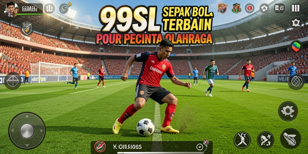 Tangkapan layar 99SL menampilkan aksi pertandingan sepak bola yang seru.