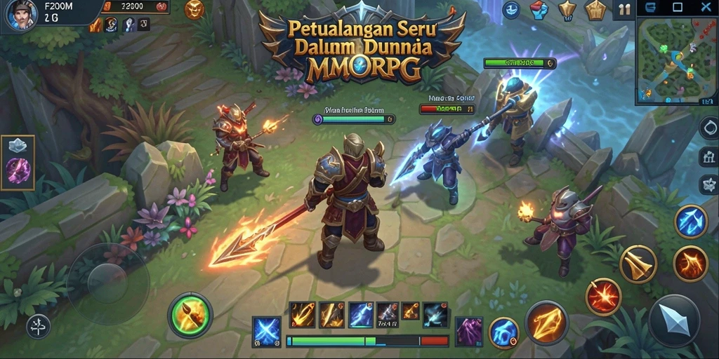Tangkapan layar utama F200M yang menunjukkan pertempuran mendebarkan dalam dunia MMORPG.