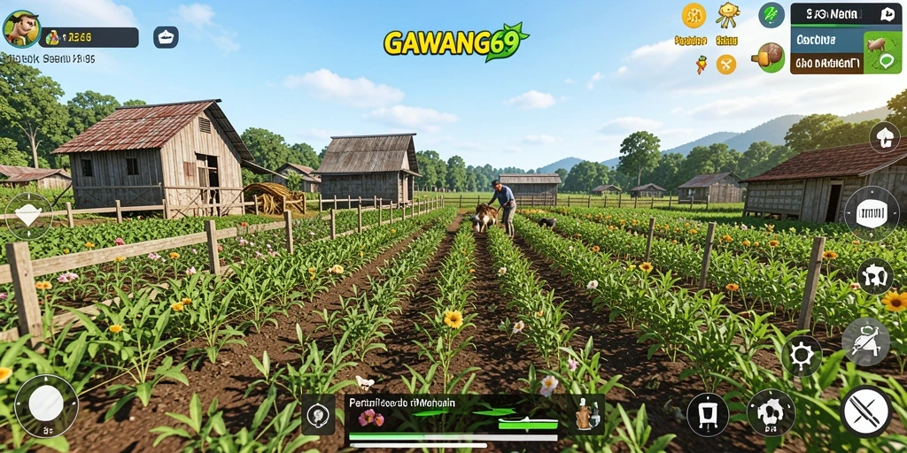 Screenshot gameplay GAWANG69 menampilkan kebun yang indah dan beragam tanaman.