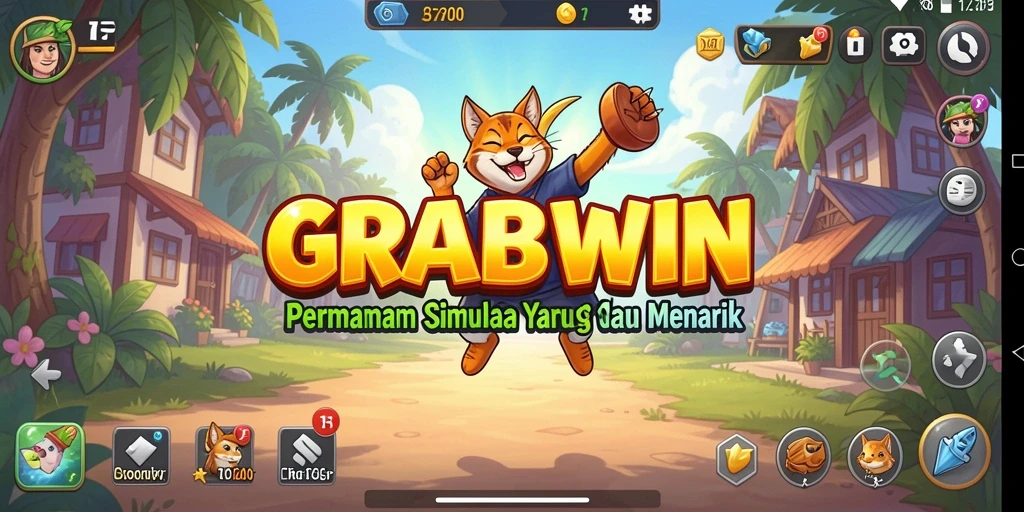Tangkapan layar dari gameplay <strong>GRABWIN</strong> yang menunjukkan interaksi dan pengelolaan karakter.