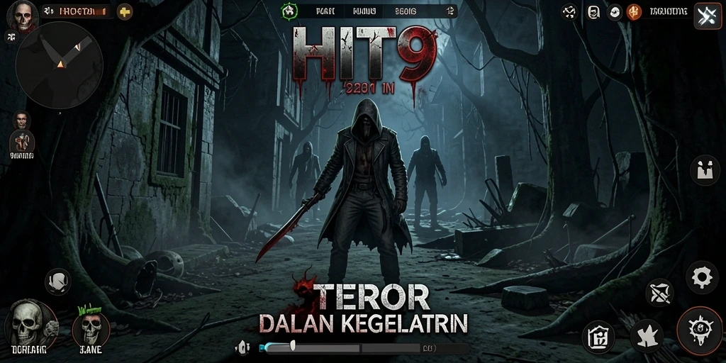 Screenshot utama HIT9 menampilkan nuansa horor dan gameplay yang menakutkan.