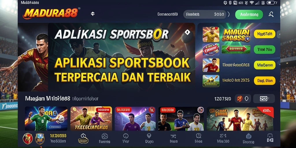 Tampilan screenshots <strong>MADURA88</strong> menampilkan antarmuka yang menarik dan fitur sportsbook.