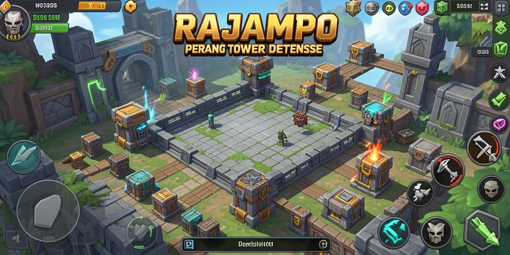 Tampilan gameplay RAJAMPO yang mendebarkan dengan strategi menara.