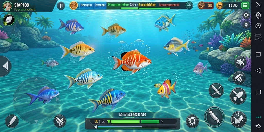 Screenshot utama SIAP108 menampilkan aksi seru dalam Tembak Ikan.