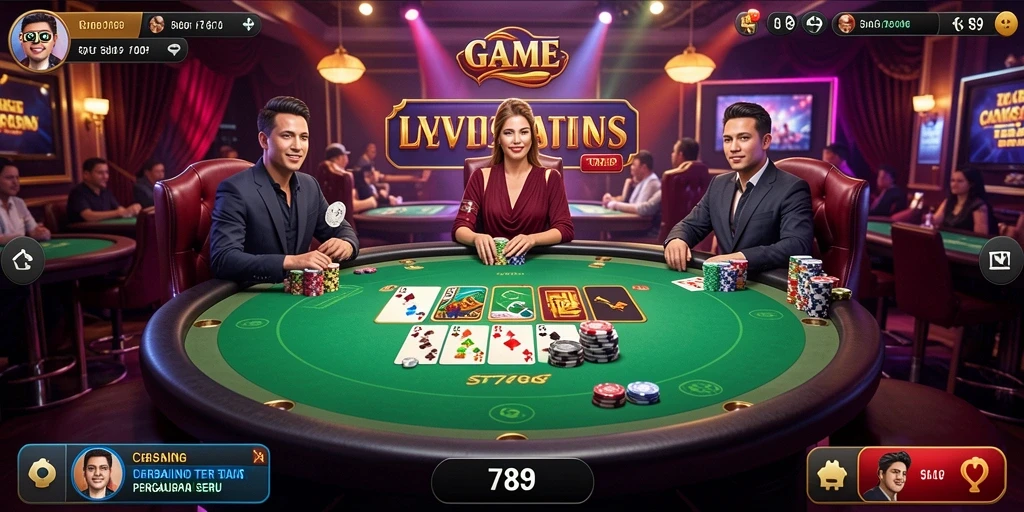Screenshot gameplay ST789 menunjukkan dealer live dengan interaksi mengesankan.